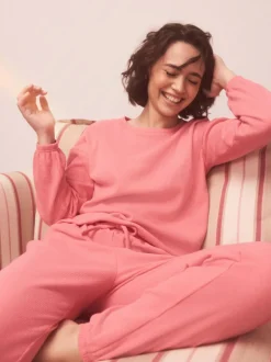 Pyjama's|Loungewear|Next Felroze - Gezellige pyjama met wafeldessin en lange mouwen