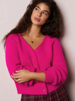 Gebreide Kleding*Next - Heart Button Cardigan With Wool Felroze
