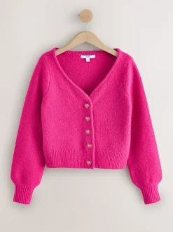 Gebreide Kleding*Next - Heart Button Cardigan With Wool Felroze