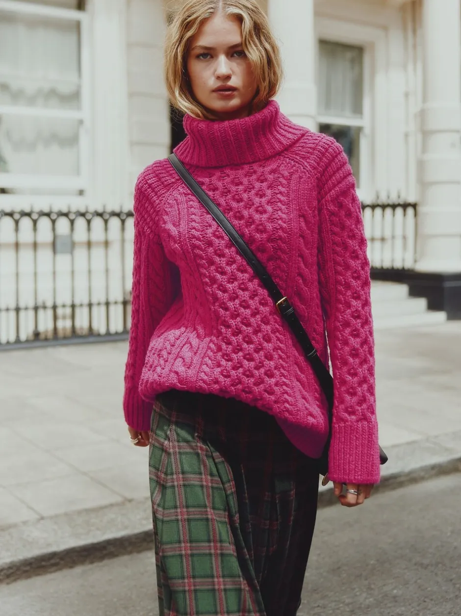 Gebreide Kleding*Next - Roll Neck Cable Longline Jumper with Wool Felroze