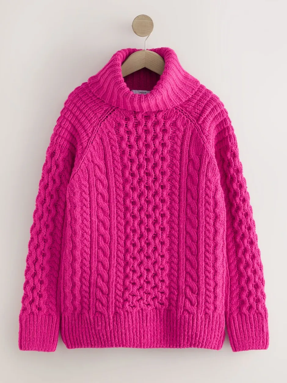 Gebreide Kleding*Next - Roll Neck Cable Longline Jumper with Wool Felroze