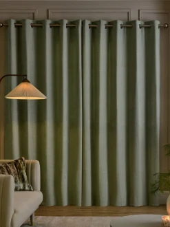 Gordijnen|Gordijnen|Next Fine Chenille Eyelet Curtains Grijs-groen