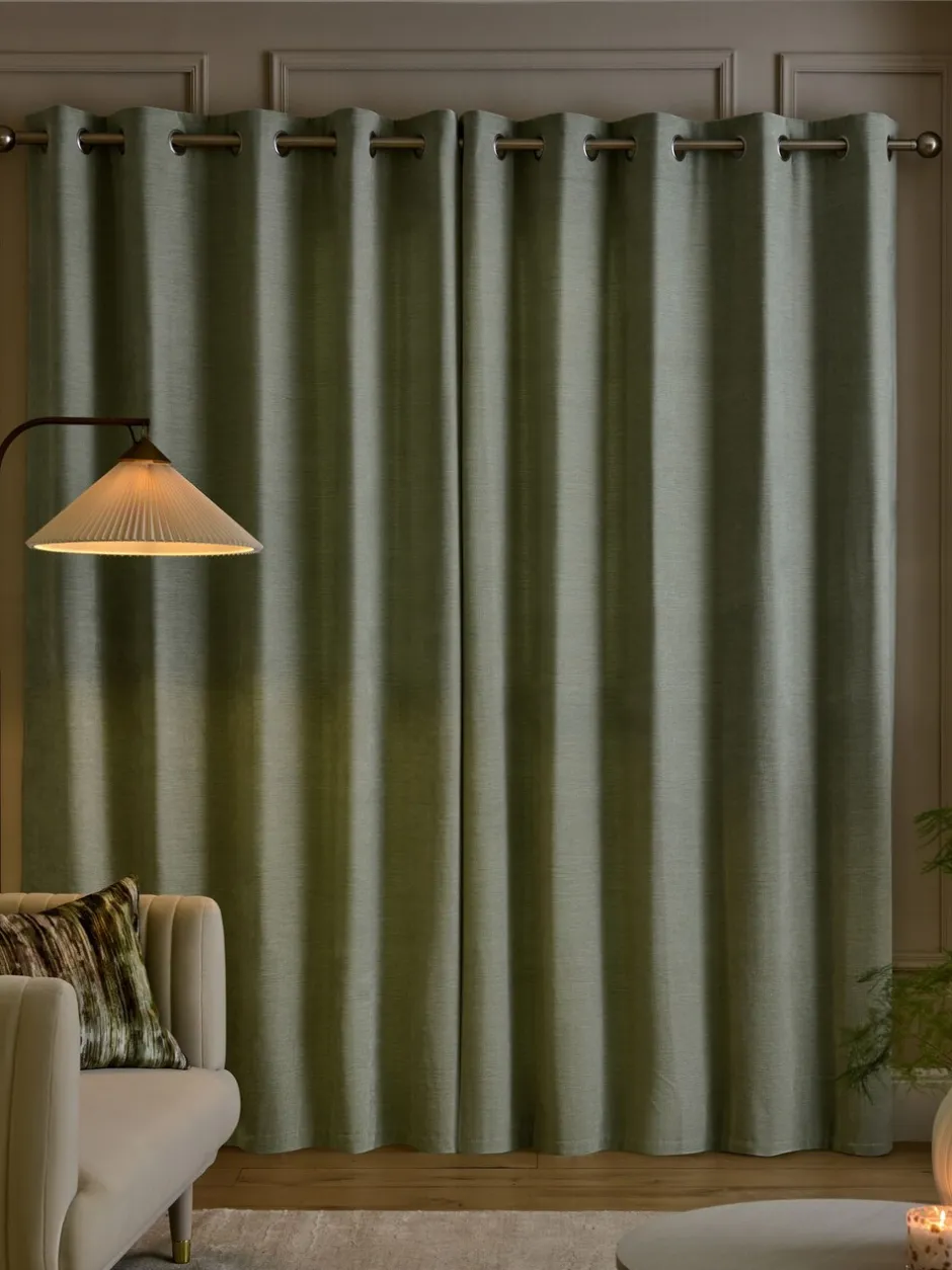 Gordijnen|Gordijnen|Next Fine Chenille Eyelet Curtains Grijs-groen