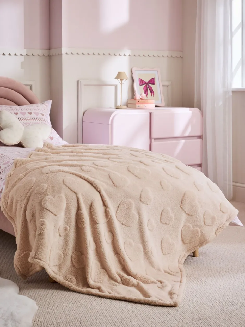 Kinderbeddengoed|Next Fleece sprei Crème met hartprint