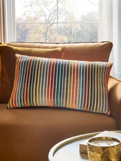 Kussentjes En Plaids|Kussentjes En Plaids*Next Fluwelen gestreept kussen Oranje