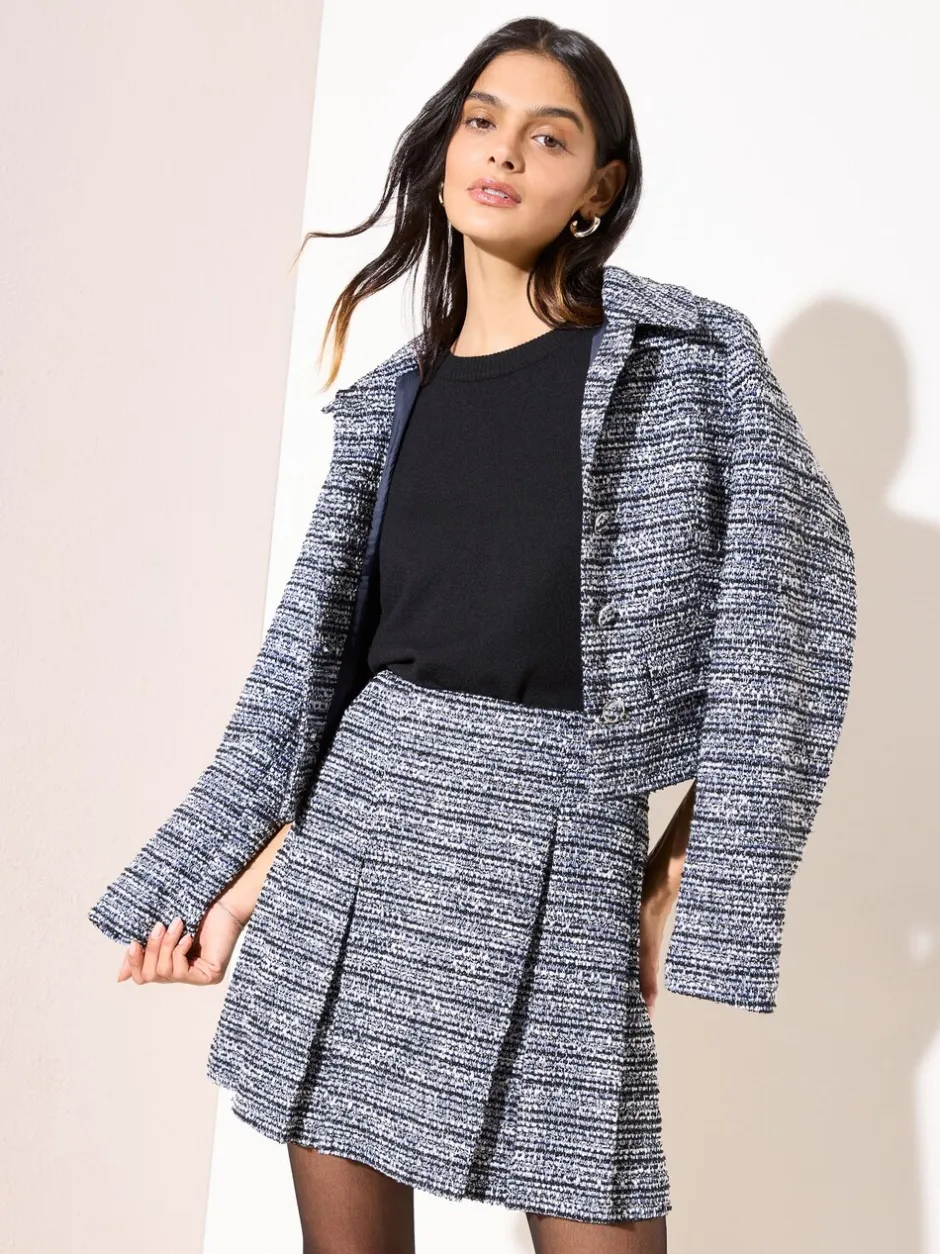 Rokken|Friends Like These - Geplooide bouclé minirok