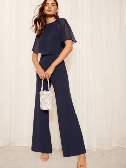 Jumpsuits En Playsuits*Friends Like These Chiffon Flutter Sleeve Scuba Jumpsuit
