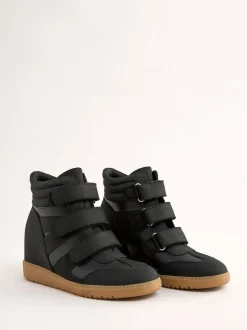 Sneakers*Friends Like These Faux Leather Velcro High Top Wedge Casual Trainers