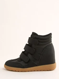Sneakers*Friends Like These Faux Leather Velcro High Top Wedge Casual Trainers