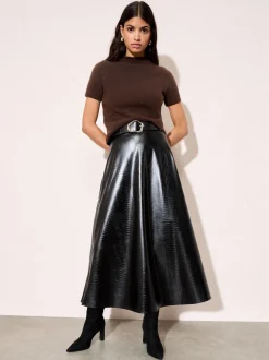 Rokken*Friends Like These Faux Leather Belted Hem Midi Skirt