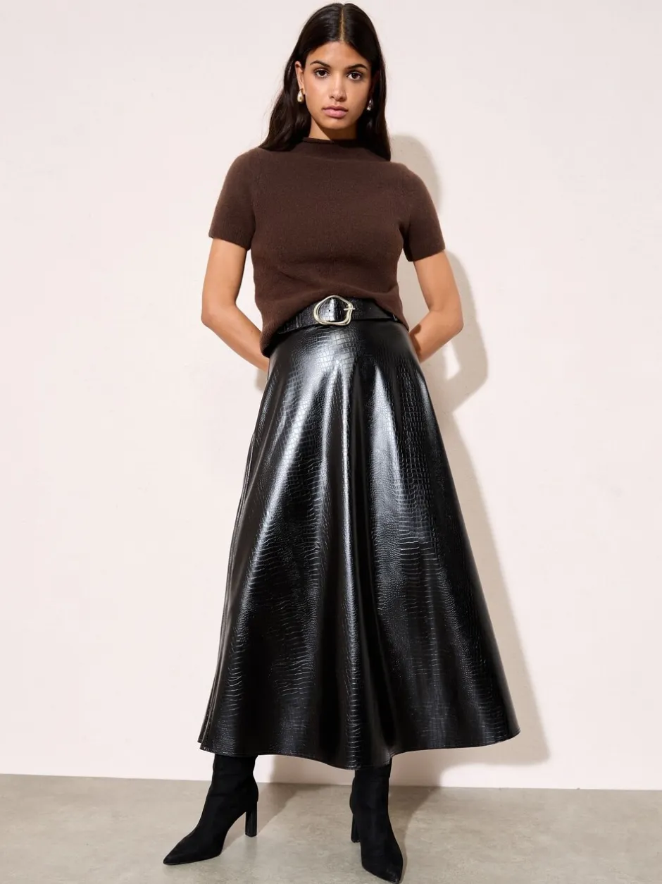 Rokken*Friends Like These Faux Leather Belted Hem Midi Skirt