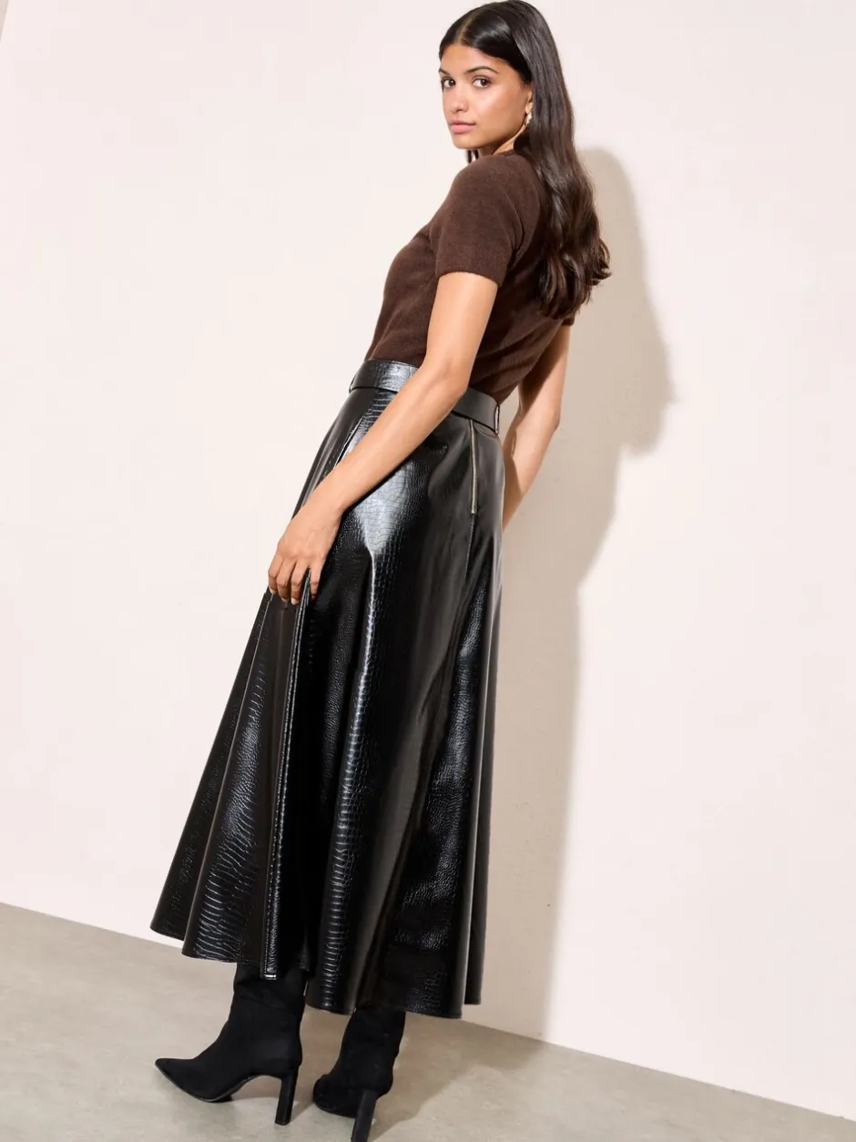 Rokken*Friends Like These Faux Leather Belted Hem Midi Skirt