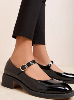 Schoenen Met Hakken|Friends Like These Low Block Heel Buckle Patent Faux Leather Maryjane Shoes