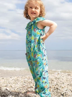 Tuinbroeken|Frugi Blue Maris Playsuit Dungarees