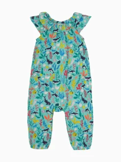 Tuinbroeken|Frugi Blue Maris Playsuit Dungarees