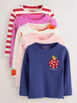 T-Shirts|Next Fruit - Verpakking van 5 geribde tops met lange mouwen (3mnd-7jr)