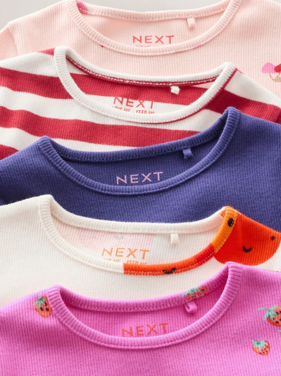 T-Shirts|Next Fruit - Verpakking van 5 geribde tops met lange mouwen (3mnd-7jr)