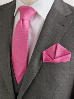 Stropdassen En Pochets|Next Fuchsia - Set met textuurrijke stropdas en pochet