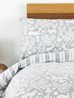 Merkbeddengoed|Furn Kerstmis Scandi Woodland 100% geborsteld katoenen Dekbedovertrek- en kussensloop Set Grijs