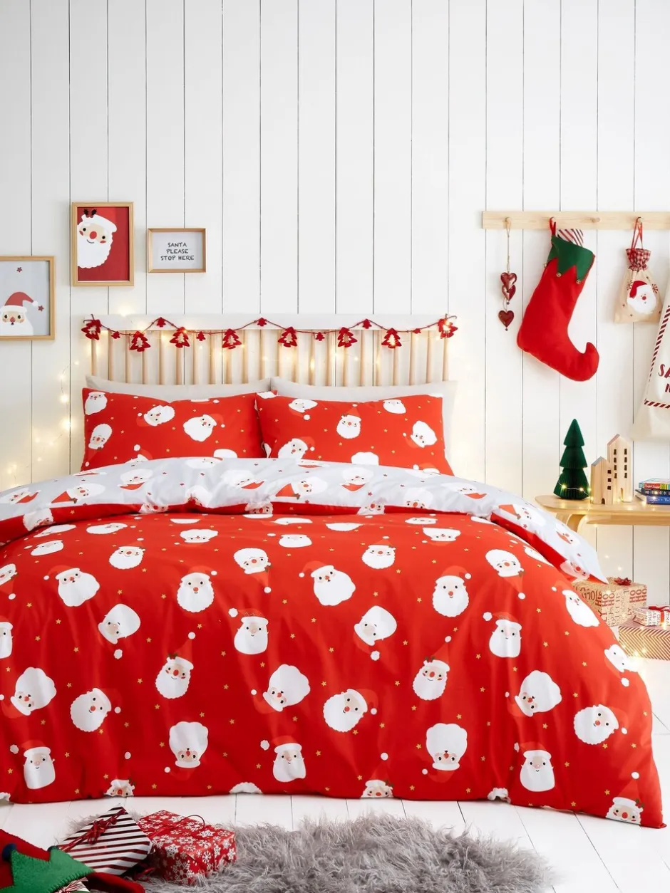 Kinderbeddengoed|Fusion Easycare Kerstmis Dekbedovertrek Set Rode Vrolijke Kerstman