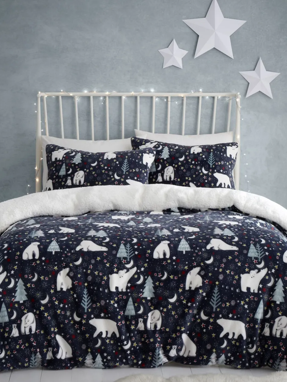 Kinderbeddengoed|Fusion Plush Christmas Duvet Cover Set Blauwe sterrennacht