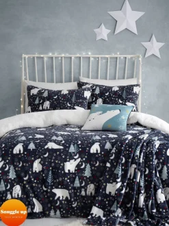 Kinderbeddengoed|Fusion Plush Christmas Duvet Cover Set Blauwe sterrennacht
