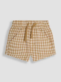 Shorts|Jojo Maman Bébé - 100% katoenen short met textuur en geruit patroon Gedempte Bruine Ruit
