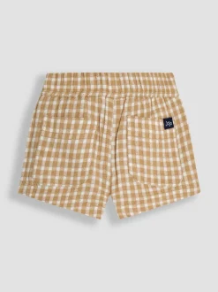 Shorts|Jojo Maman Bébé - 100% katoenen short met textuur en geruit patroon Gedempte Bruine Ruit