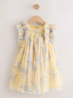 Jurken|Jurken*Next - Ruffle Shoulder Mesh Dress (3mths-7yrs) Geel