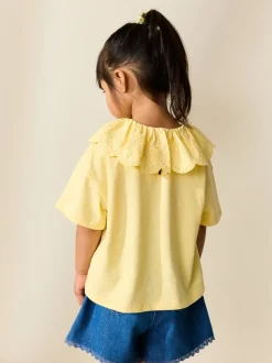 T-Shirts*Next - Short Sleeve Broderie Collar Top (3mths-7yrs) Geel