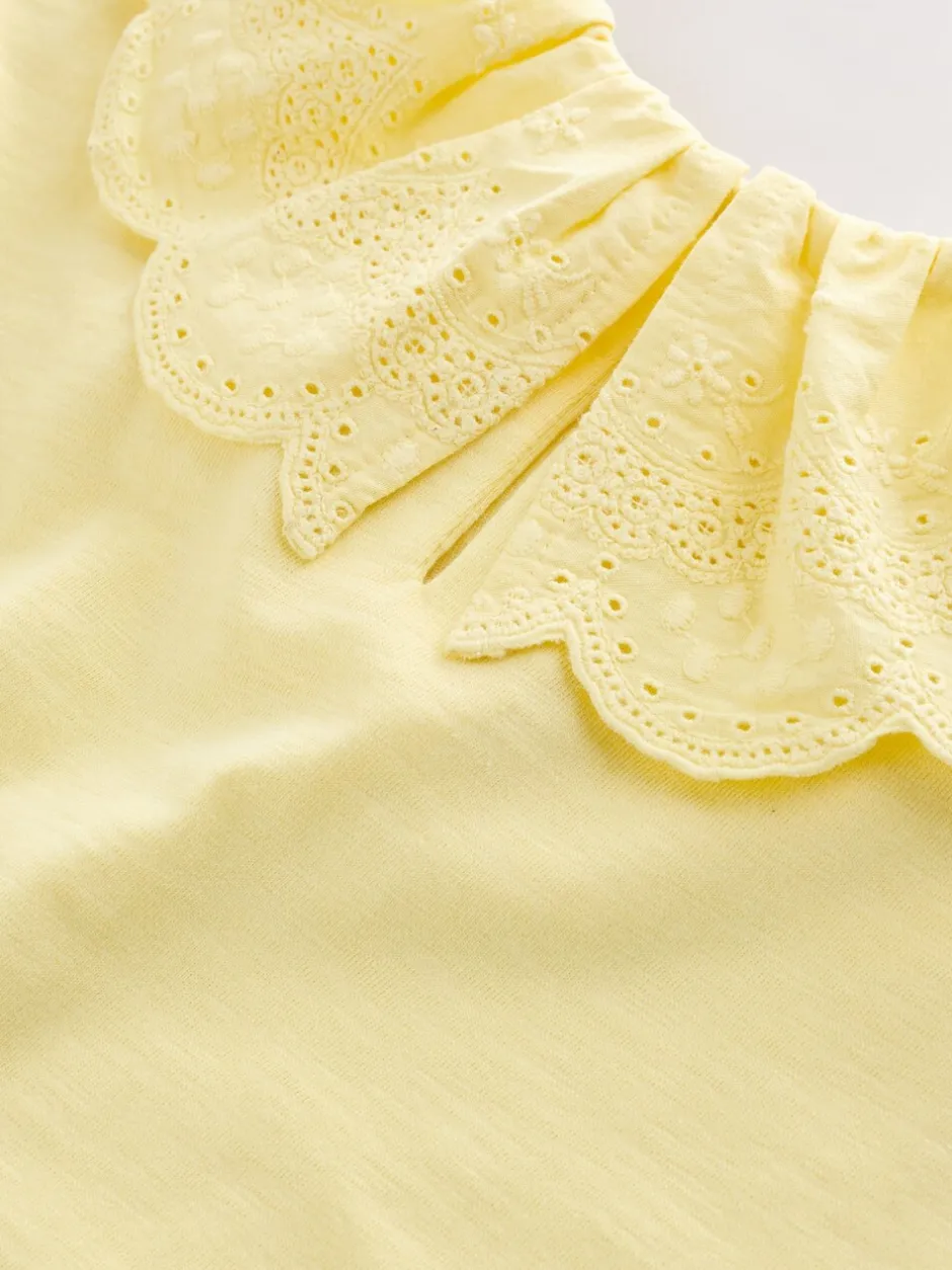 T-Shirts*Next - Short Sleeve Broderie Collar Top (3mths-7yrs) Geel