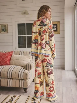 Pyjama's|Loungewear*Next Geel - Viscose/Linen Blend Button Through Pyjamas