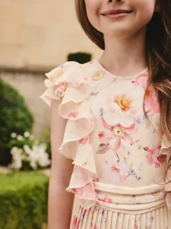 Jumpsuits En Playsuits*Next - Short Sleeve Pleated Ruffle Jumpsuit (3-16yrs) Geel gebloemd