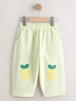 Broeken En Leggings|Next - Embellished Barrel Trousers (3mths-7yrs) Geel met citroenenprint