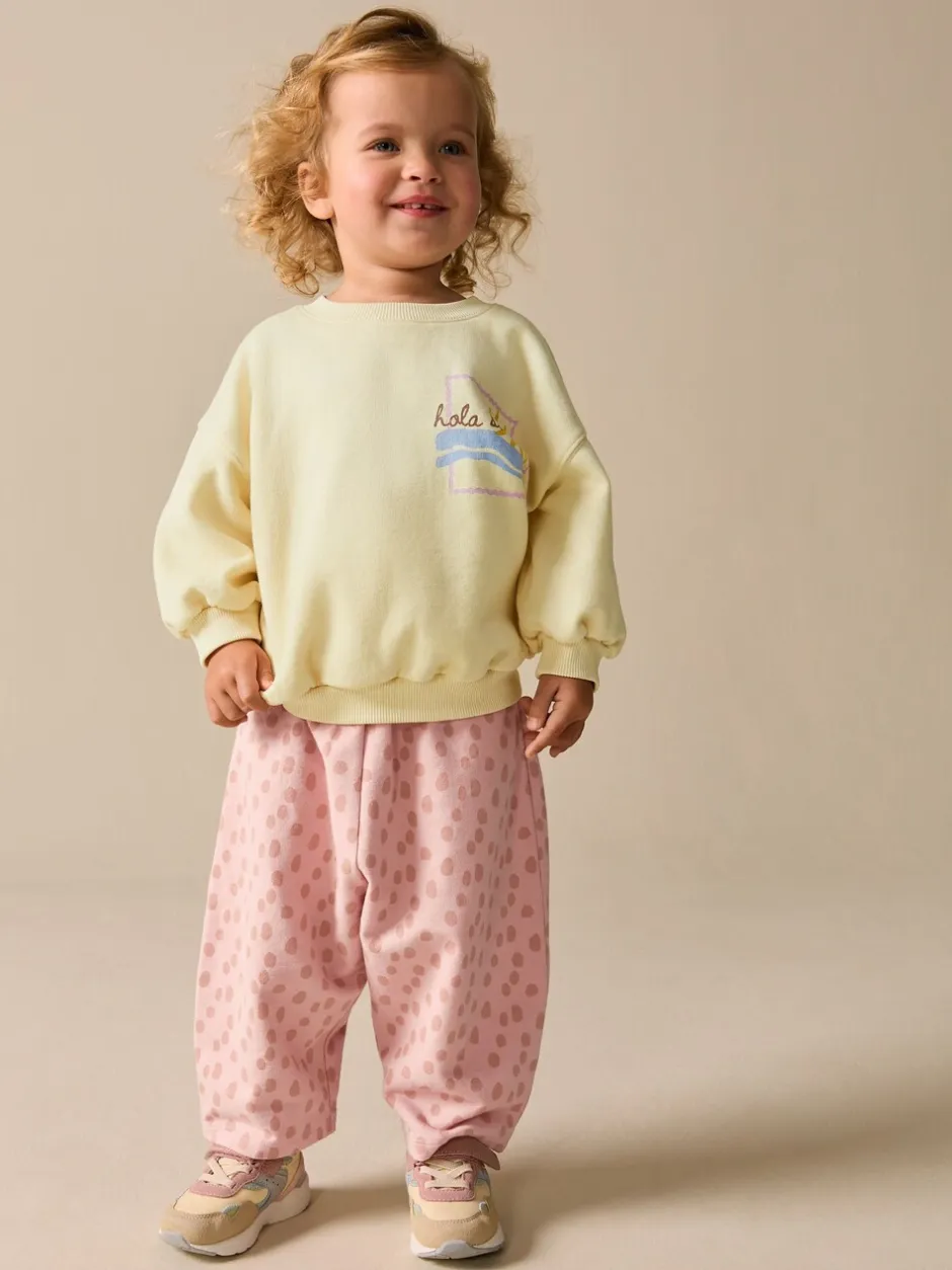 Sets En Combisets|Truien En Breisels*Next Geel met dierenprint - Set van sweatshirt en joggingbroek met rechte wijde pijpen (3mnd -7jr)