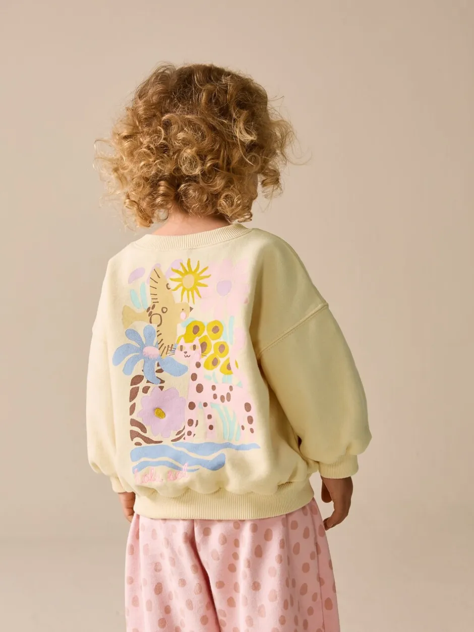 Sets En Combisets|Truien En Breisels*Next Geel met dierenprint - Set van sweatshirt en joggingbroek met rechte wijde pijpen (3mnd -7jr)