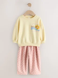 Sets En Combisets|Truien En Breisels*Next Geel met dierenprint - Set van sweatshirt en joggingbroek met rechte wijde pijpen (3mnd -7jr)