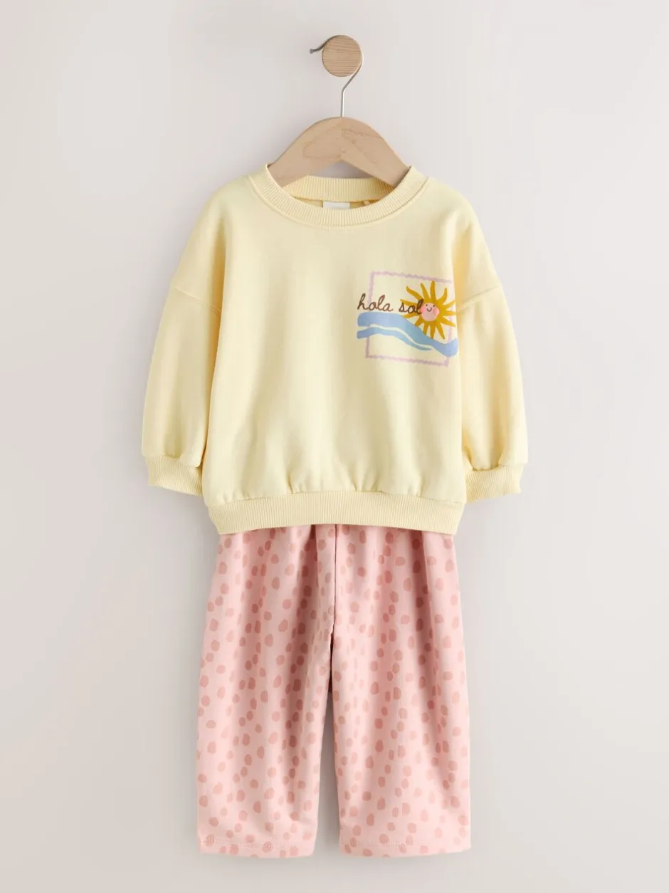 Sets En Combisets|Truien En Breisels*Next Geel met dierenprint - Set van sweatshirt en joggingbroek met rechte wijde pijpen (3mnd -7jr)