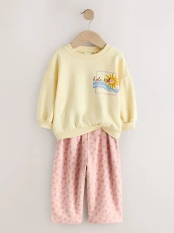 Sets En Combisets|Truien En Breisels*Next Geel met dierenprint - Set van sweatshirt en joggingbroek met rechte wijde pijpen (3mnd -7jr)