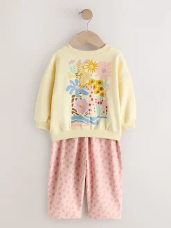 Sets En Combisets|Truien En Breisels*Next Geel met dierenprint - Set van sweatshirt en joggingbroek met rechte wijde pijpen (3mnd -7jr)