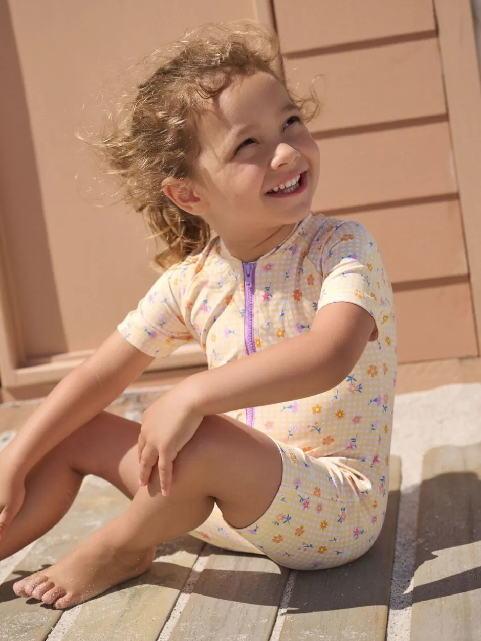 Badkleding|Badkleding*Next Geel met fijne gingham-ruit - Zonbeschermend badpak (3 mnd-10 jr)
