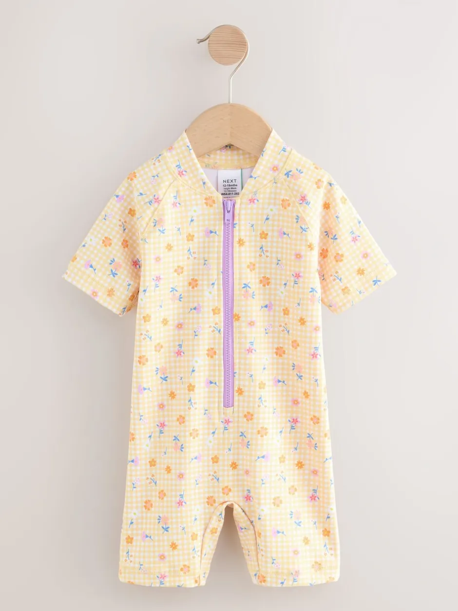 Badkleding|Badkleding*Next Geel met fijne gingham-ruit - Zonbeschermend badpak (3 mnd-10 jr)