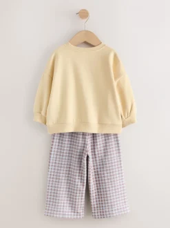 Truien En Breisels|Sets En Outfits*Next Geel met gingham beren - Set van sweatshirt en broek met wijde pijpen (3mnd -7jr)