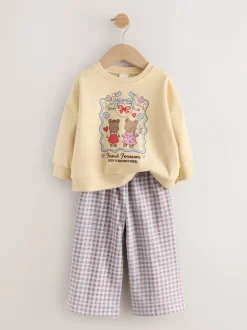 Truien En Breisels|Sets En Outfits*Next Geel met gingham beren - Set van sweatshirt en broek met wijde pijpen (3mnd -7jr)