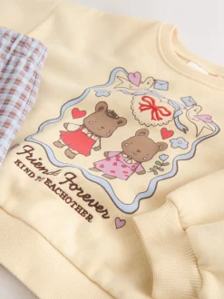 Truien En Breisels|Sets En Outfits*Next Geel met gingham beren - Set van sweatshirt en broek met wijde pijpen (3mnd -7jr)