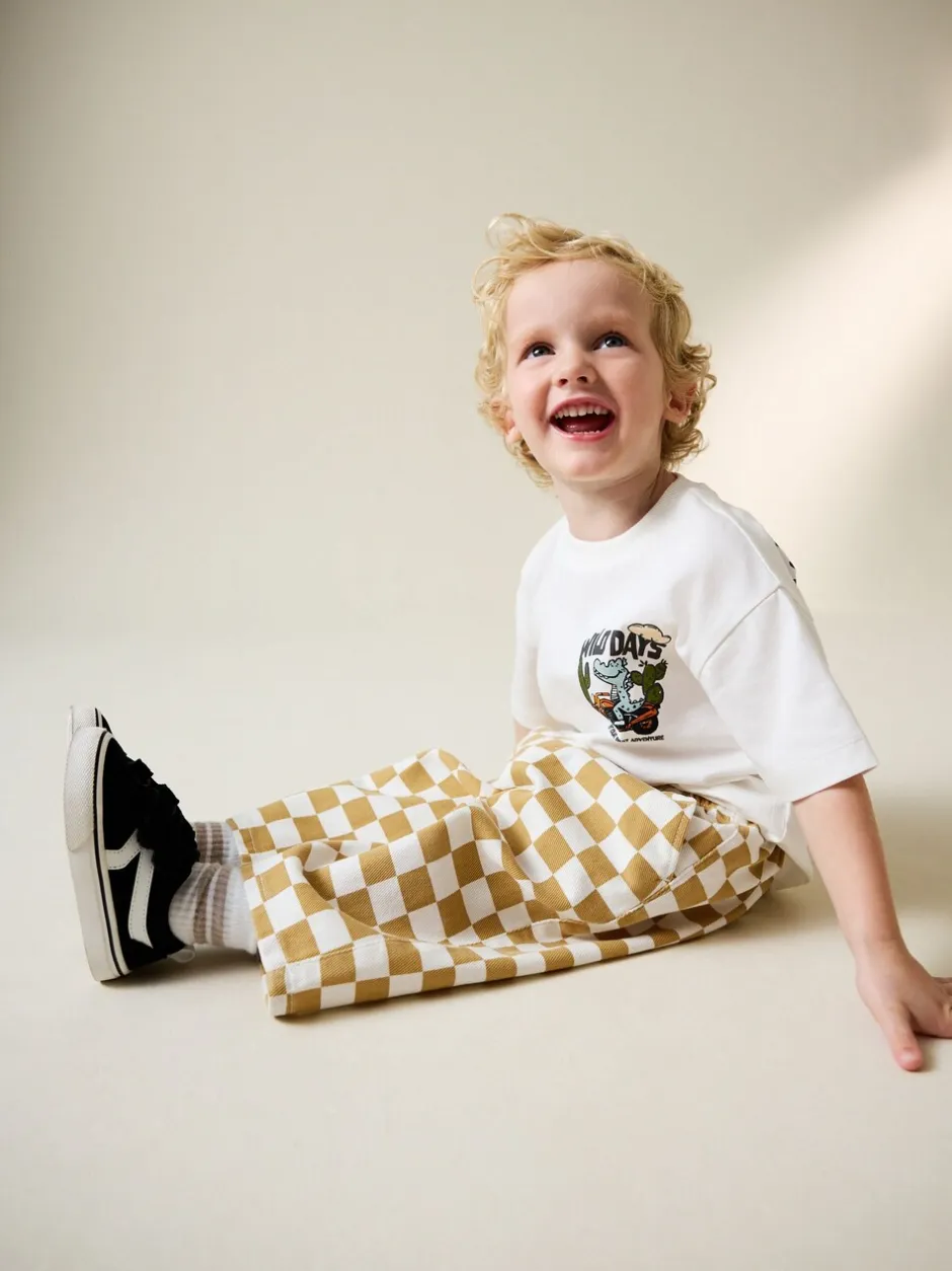 Broeken En Chino's|Next Geel/wit geblokt - Wijde broek met elastische taille (3mnd-7jr)