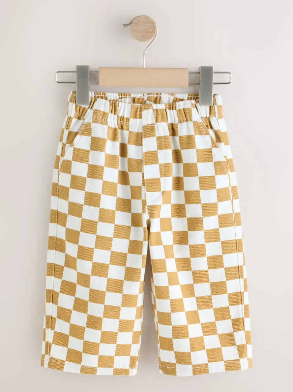 Broeken En Chino's|Next Geel/wit geblokt - Wijde broek met elastische taille (3mnd-7jr)