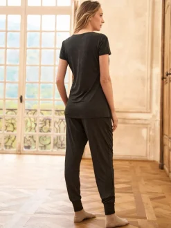 Pyjama's|Loungewear*Seraphine Gemêleerd antracietgrijs - Maternity Hospital Bag Sleep 4 Piece Set
