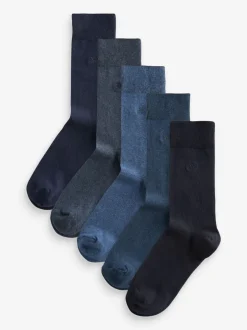 Sokken|Sokken|Next Gemêleerd marineblauw - Verpakking van 5 - Frisblijvende sokken met borduursel
