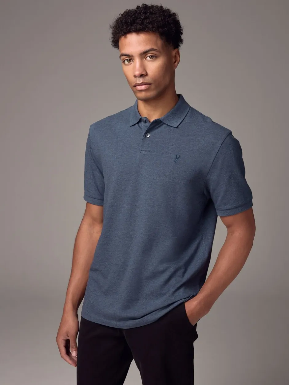 Poloshirts|Next Gemêleerde denim - Normale Pasvorm - Piqué poloshirt met korte mouwen